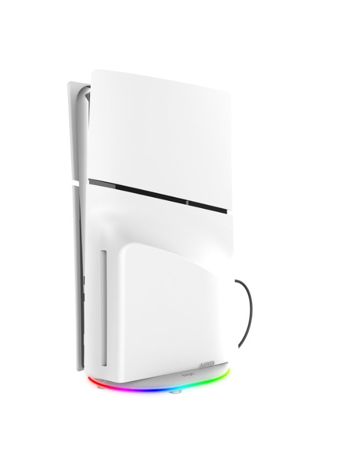 أبيجا حامل رأسي RGB لملحقات PS5 Slim/Digital/Pro مع منفذي USB (14 تأثيرًا ضوئيًا)، حامل مُطوّر لجهاز بلاي ستيشن 5 Slim Disc/Digital - Image 1